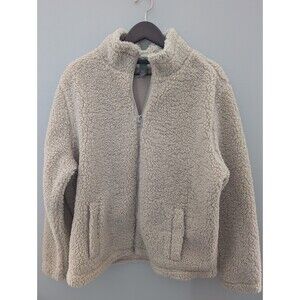 H&M Sherpa Jacket Size XXL Khaki Full Zip Top Unisex Oversized Pockets Cropped